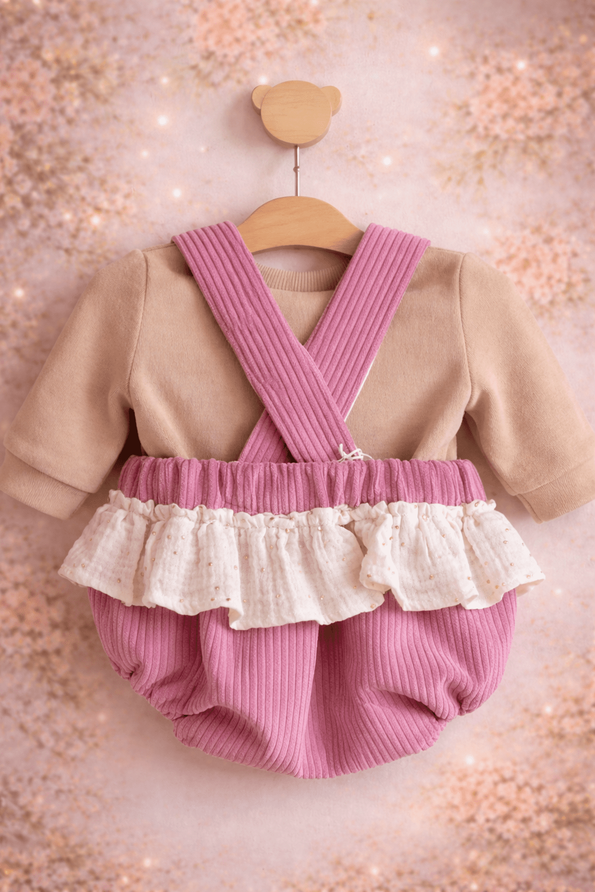Peto de bebé en pana rosa empolvado - 2